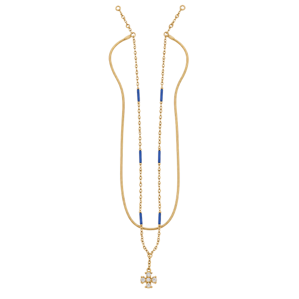 Tory Burch Gold Layered Beaded Necklace Blue Accents