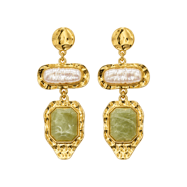 1 Pair Baroque Pearl & Green Resin Dangle Earrings, Vintage Luxury Style For Commute, Date, Formal Event, Holiday