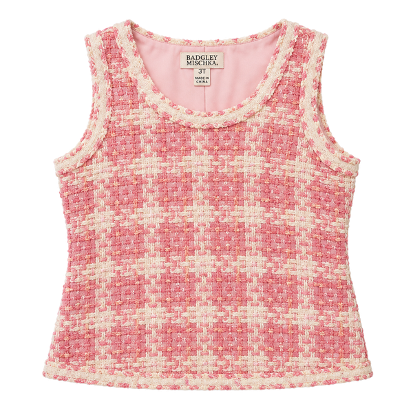 Badgley Mischka Pink Tweed Dress Size 3T Plaid Ruffle