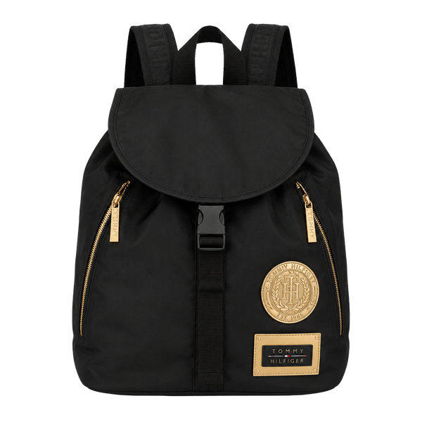 Versace Parfums Black Nylon Gold Medusa Flap Backpack