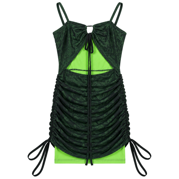 Dolls Kill Green Mesh Ruched Cut Out Mini Dress