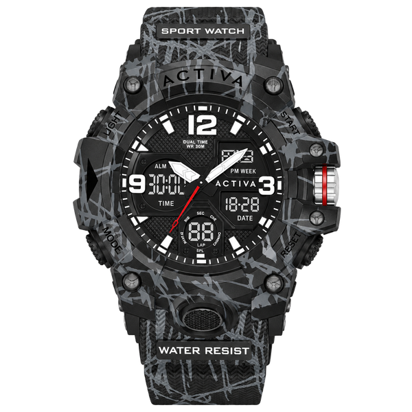 Activa Decus X Digital Men’s Watch Black Camo 49mm ACW8008-001 New In Box