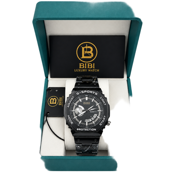 🔥 BIBI MEN’S WATCH B0024 BLACK CASE & BRACELET BLACK DIAL QUARTZ DATE NIB 🔥