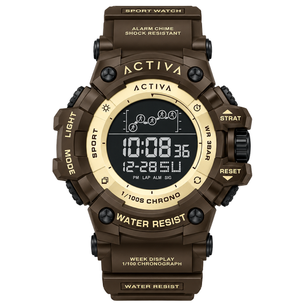 Activa x Invicta ACW8082-034 Digital Watch 50mm Brown Silicone Band New In Box