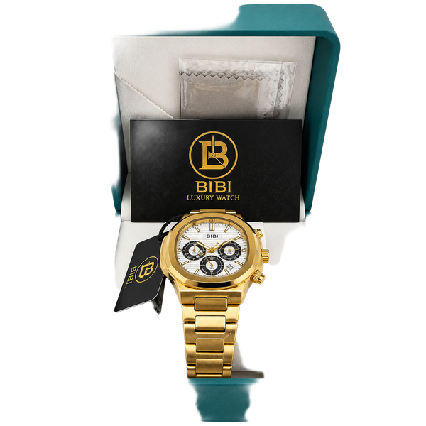 🔥 BIBI MEN’S GOLD TONE WATCH B0238 WHITE DIAL QUARTZ DATE NEW IN BOX 🔥