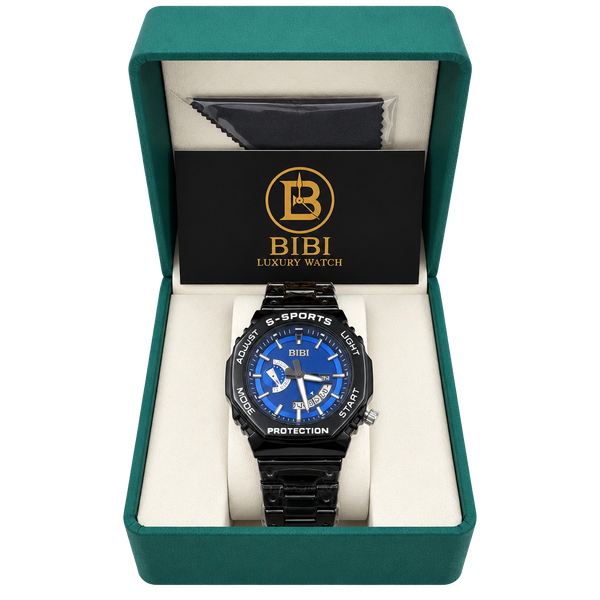 🔥 BIBI B0026 MEN’S WATCH BLUE CASE & BRACELET BLUE DIAL QUARTZ DATE NIB 🔥
