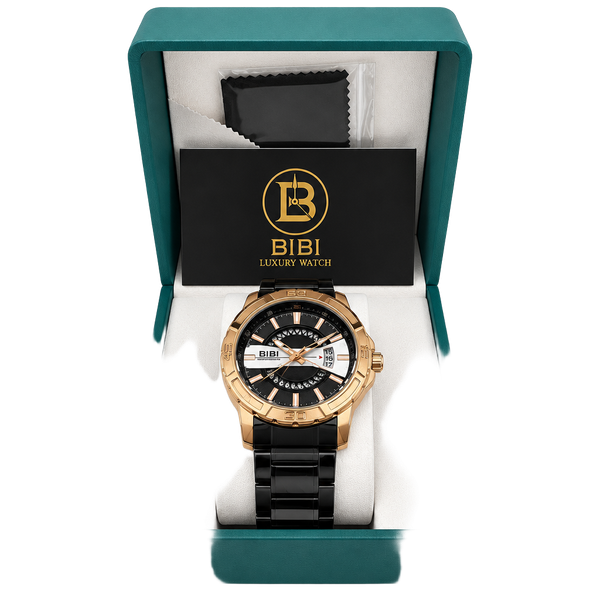 🔥 BIBI Luxury Men’s Watch Rose Gold Black 37mm Quartz B0208 NEW In Box