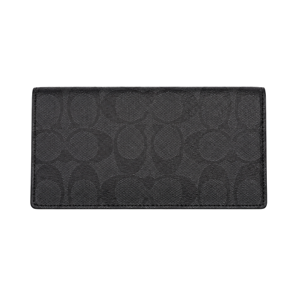 Coach Signature Checkbook Wallet Black Brown Canvas Leather