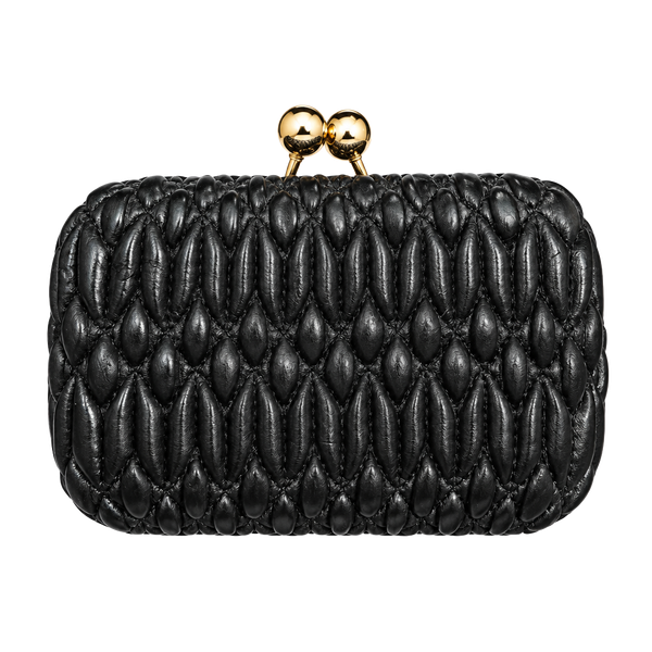 Mistique Quilted Clutch Black Gold Kiss Lock Evening Bag