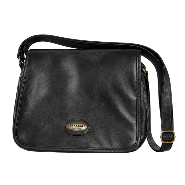 Vanessa Paris Roma Black Leather Crossbody Messenger Bag
