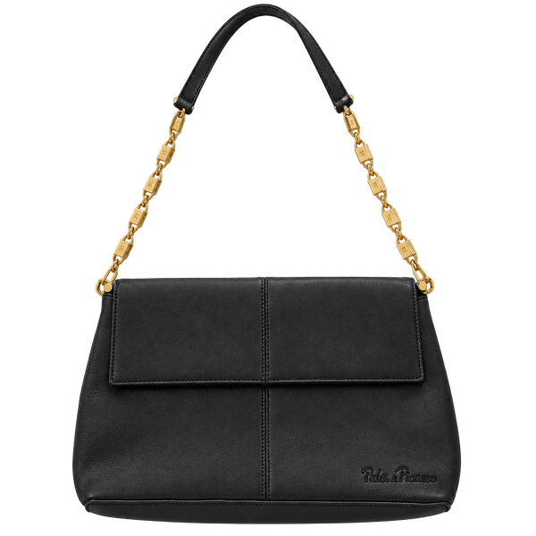 Paloma Picasso Leather Chain Link Shoulder Bag Black