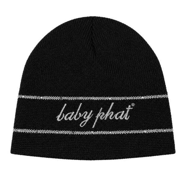 Baby Phat Black Beanie Rhinestone Logo Y2K