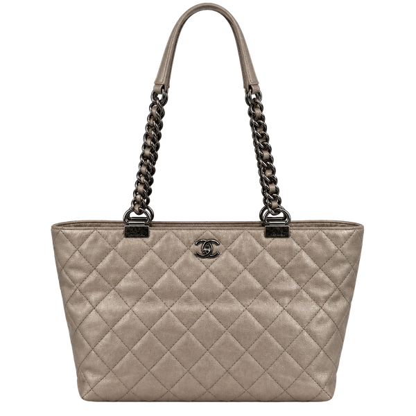 Chanel Shopping In Chains Tote Grey Quilted Glazed Calfskin Leather