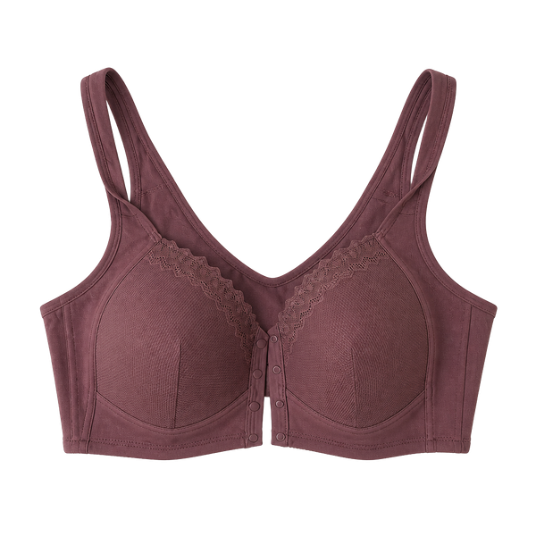 Wireless Comfort Bra Size 46D Mauve Cotton Blend Front Closure