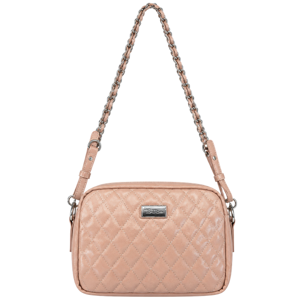 Bella Russo Quilted Crossbody Shoulder Bag Blush Pink Chain Strap