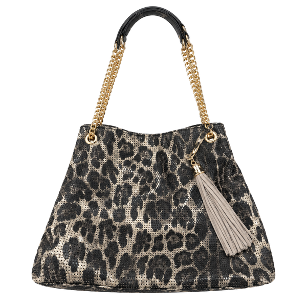 Leopard Animal Print Sequin Handbag With Tassel