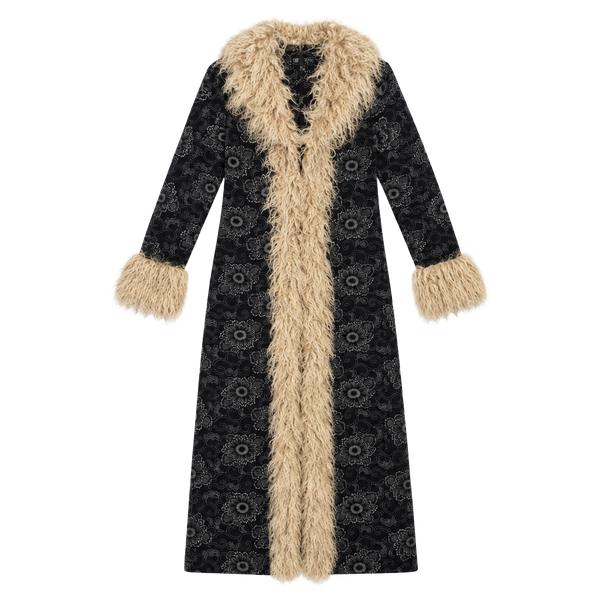 Penny Lane Current Mood Brocade Faux Fur Maxi Coat Black Afghan Style 