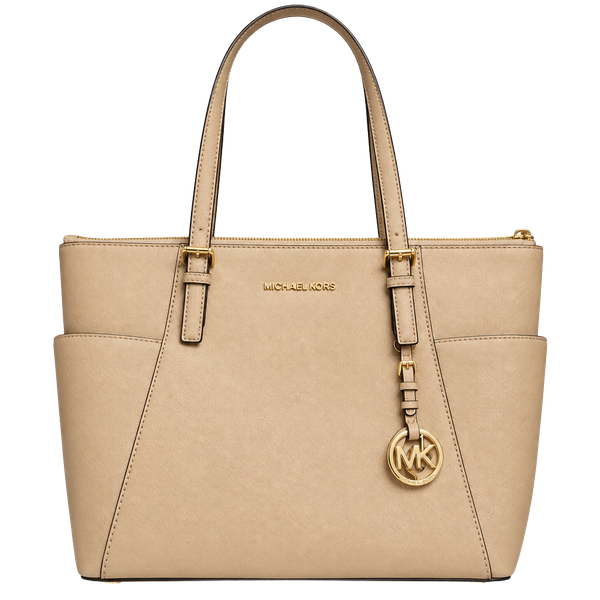 Michael Kors Jet Set East West Top Zip Tote Bag Beige Leather