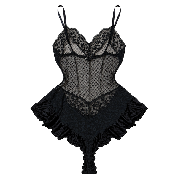 Vintage Black Lace Mesh Lingerie Teddy Size Medium Made in USA