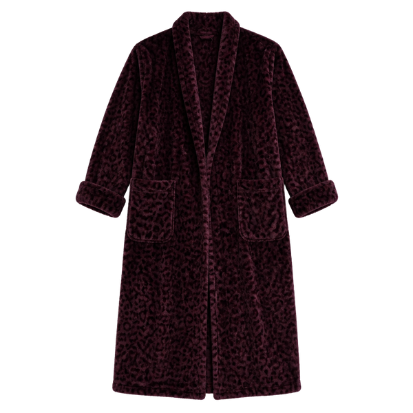 ​Cozycore Fallback Natori Private Luxuries Plush Burgundy Cheetah Print Robe