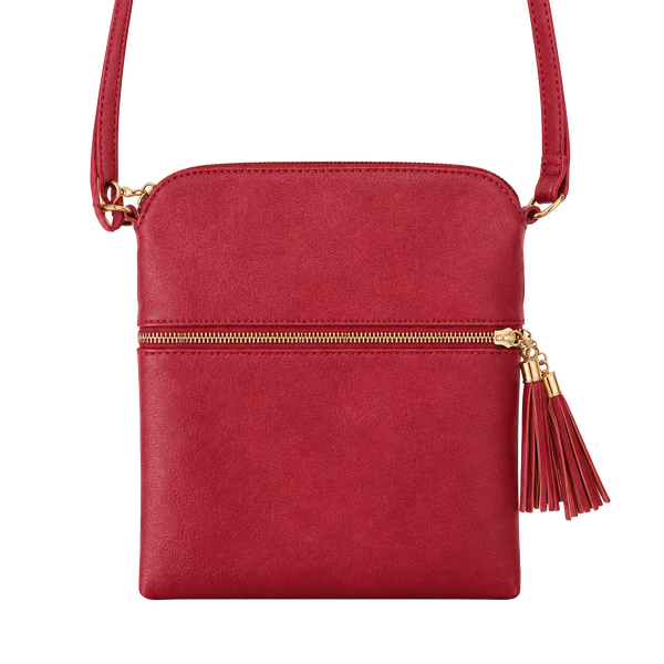 FashionPuzzle Tassel Zip Pocket Crossbody Bag Red
