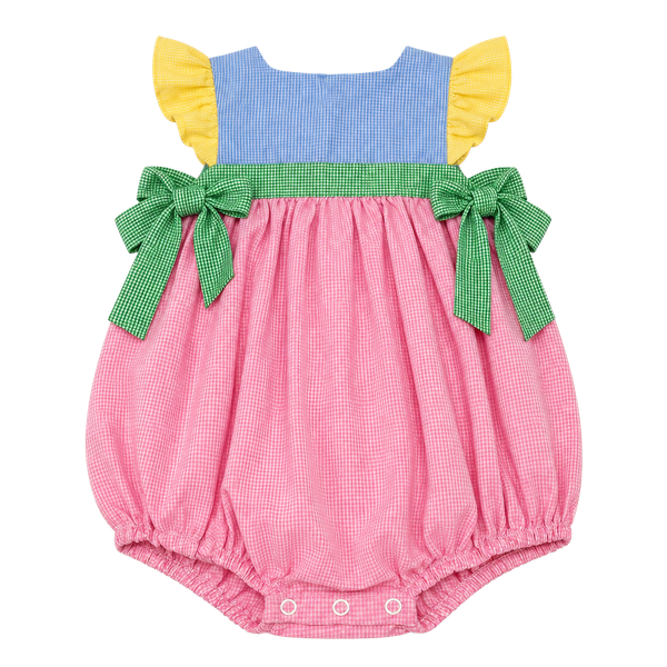 Remember Nguyen Baby Girl Bubble Romper Size 3T Pink Gingham Blue Yellow