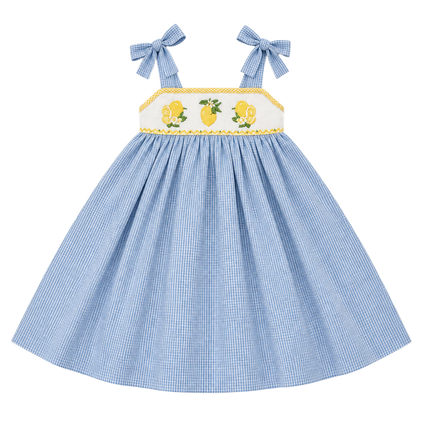 Lulu Bebe Blue Gingham Dress 24M with Bow Tie Details