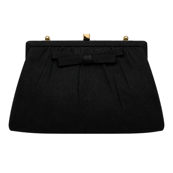 After Five by L & M Vintage Black Satin Evening Bag Clutch with Bow