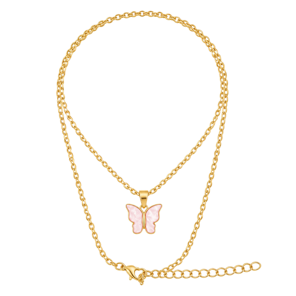 Gold-Tone Pink Butterfly Pendant Necklace