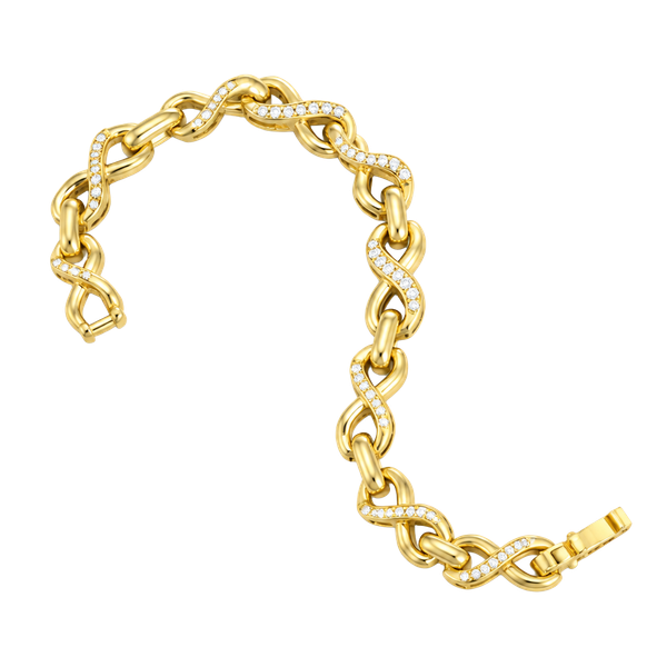 Gold Tone Infinity Link Bracelet with Rhinestone Crystal Accents