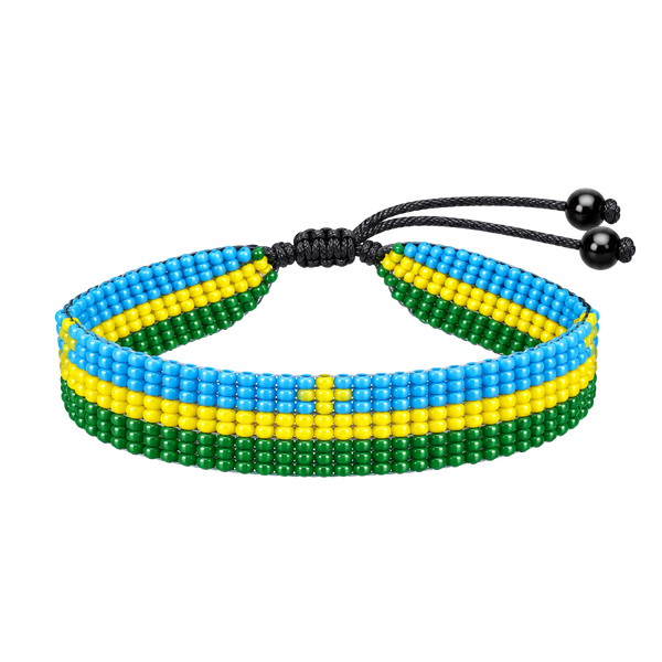 Handmade Rwanda Flag Beaded Adjustable Rope Bracelet