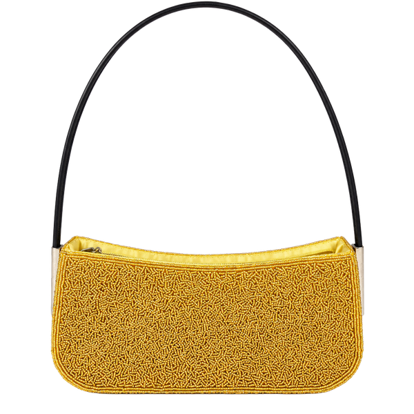 Vintage Yellow Glass Seed Beaded Baguette Shoulder Bag 1960s Mod Evening