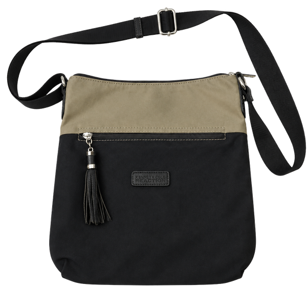 Lancaster Paris Basic Pompon Nylon Hobo Crossbody Bag Black Taupe