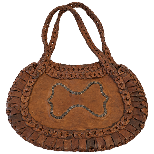 Vimtage 70s Boho Handmade Leather Loop Hippie Purse Moroccan Camel Stamp Tote