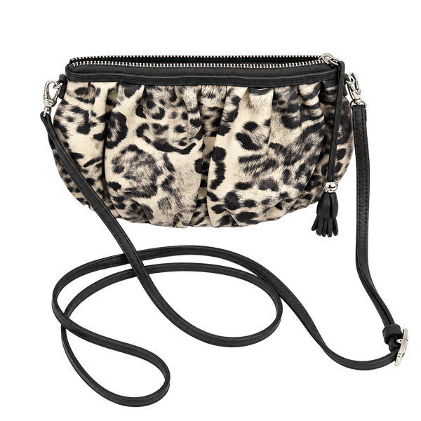 BRIGHTON Cosmo Cat Crossbody Clutch Mini Bag Grey Snow Leopard Animal Print