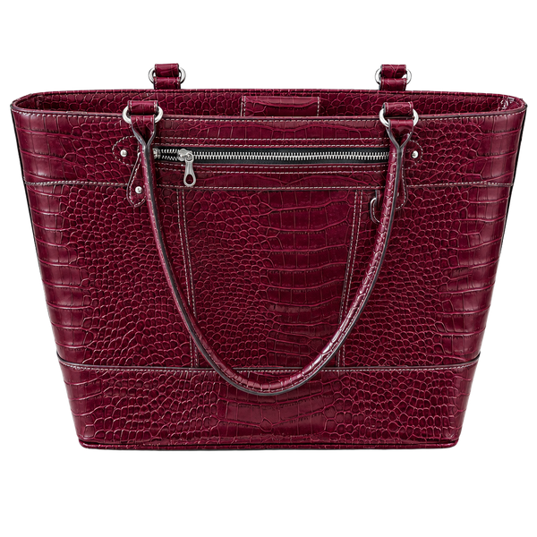 Faux Croc Embossed Burgundy Tote Bag
