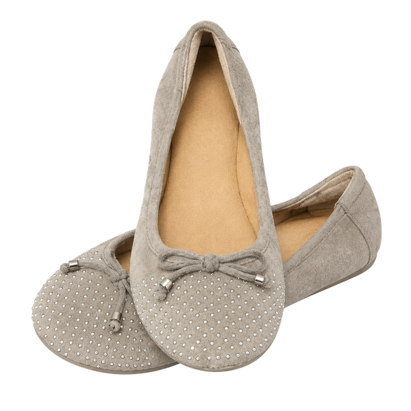 Bass Ballet Flats Tan Studded Suede Bow