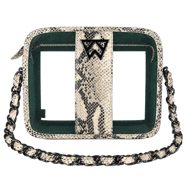 Kelly Wynne Clear Mingle Mingle Mini leather crossbody stadium bag snakeskin