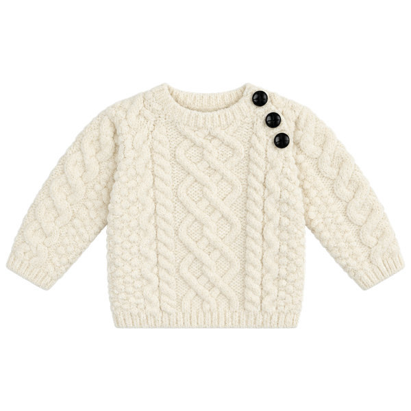 Aran Sweater Market Baby Cable Knit Sweater Size S White Merino Wool