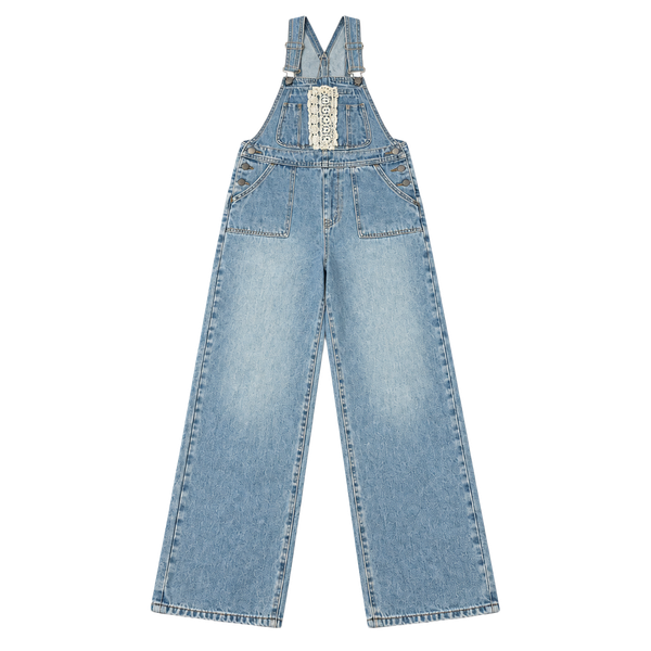 POL Denim Overalls Size S Light Wash Crochet Lace