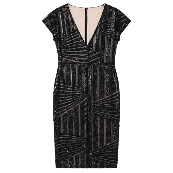 Sequin Dress Size XL Black Nude Midi Cocktail
