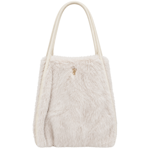 Victoria's Secret Faux Fur Tote Bag Cream Ivory Gold VS Logo New