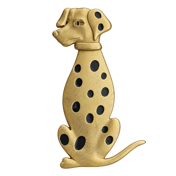 Vintage Dog Brooch Dalmation Brushed Gold Tone Black Spots Articulated Head 3.5,