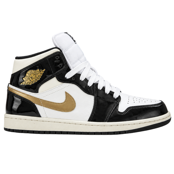 Air Jordan Men's Retro 1 Mid 'Patent Black White Gold' Sneakers – ,