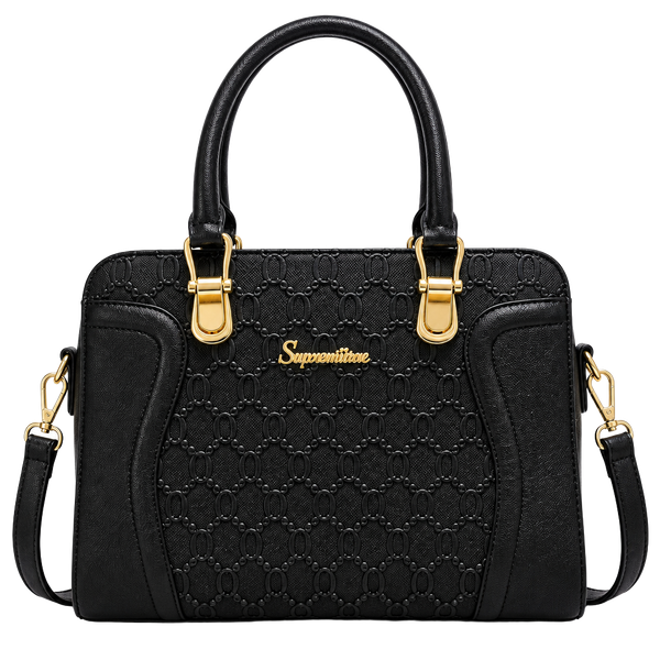 Soperwillton Black Textured Satchel Handbag with Gold Hardware