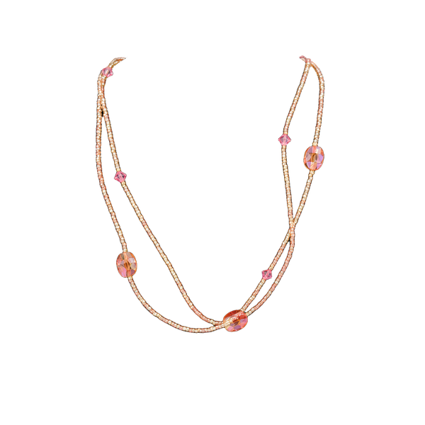 Unbranded Long Pink Seed Bead And Abalone Shell Station Necklace