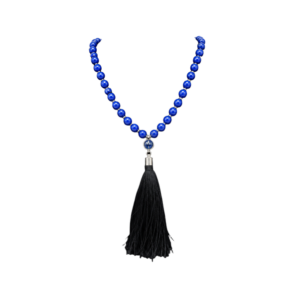 Blue Beaded Tassel Necklace With Gemstone Accents