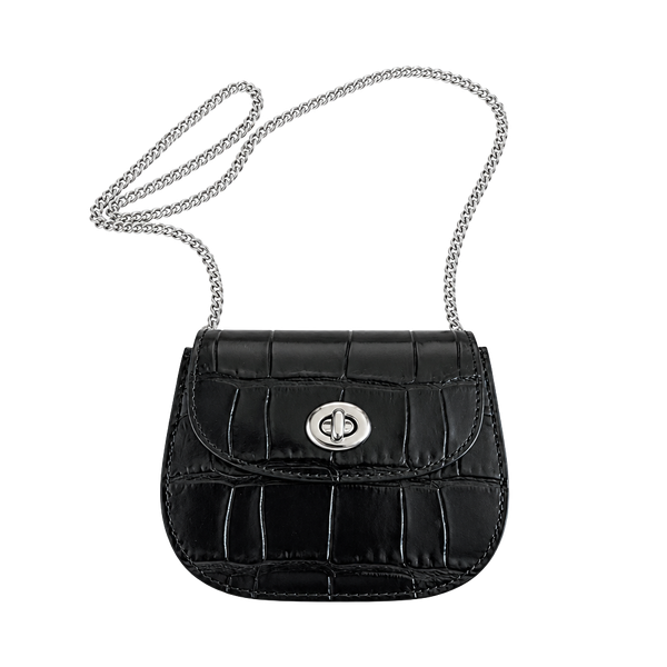 Coach Turnlock Card Case Black Croc Embossed Leather Crossbody Bag