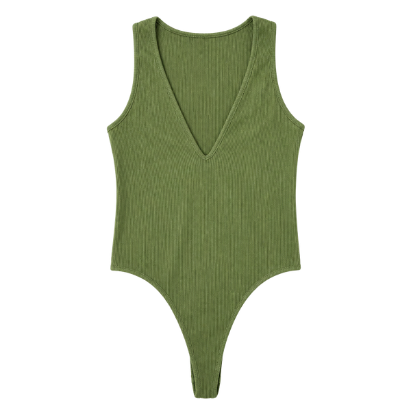 Urban Outfitters Bodysuit Size L Green Ribbed V-Neck Sleeveless