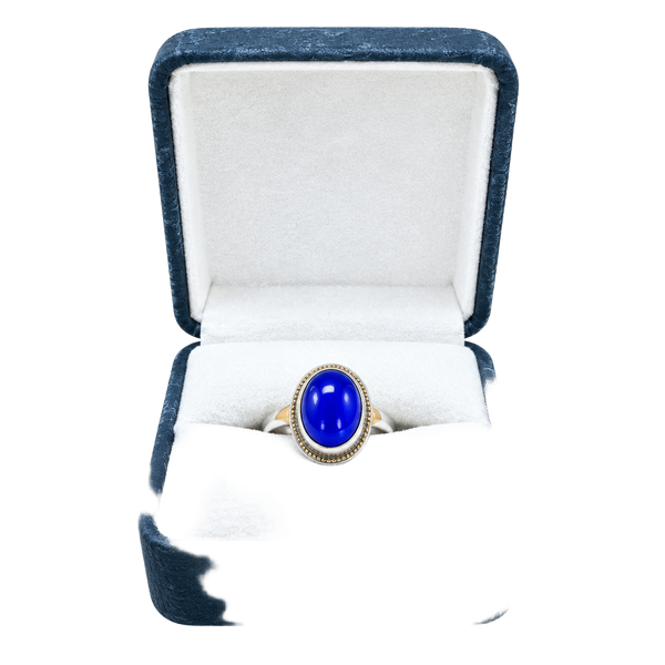 Sterling Silver Oval Blue Lapis Lazuli Ring with Rope Detail